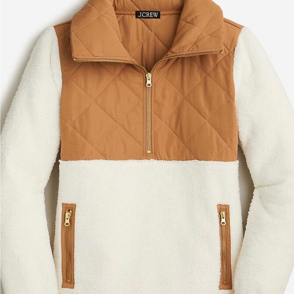 J. Crew Women's Cream and Brown Sherpa Fleece Quilted Jacket